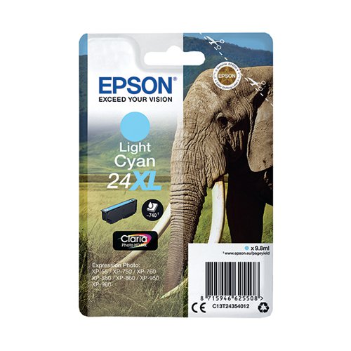 Epson 24XL Elephant Ink Cartridge Light Cyan Page Life 740pp 8.7ml C13T24354012