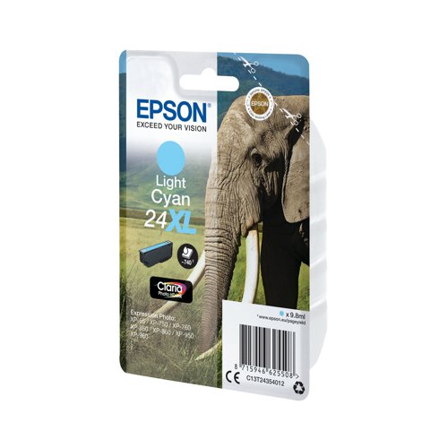 Epson 24XL Ink Cartridge Photo HD Claria Elephant Light Cyan C13T24354012 Inkjet Cartridges EP62550