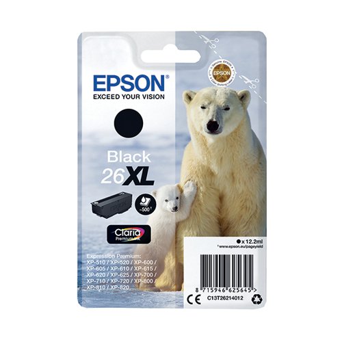 This Epson 26 XL Black Inkjet Cartridge produces high quality print output from your Epson Expression Premium inkjet printer. As a genuine Epson consumable, it provides consistent and reliable operation for trouble-free printing. Each cartridge contains 12.2ml of black ink.