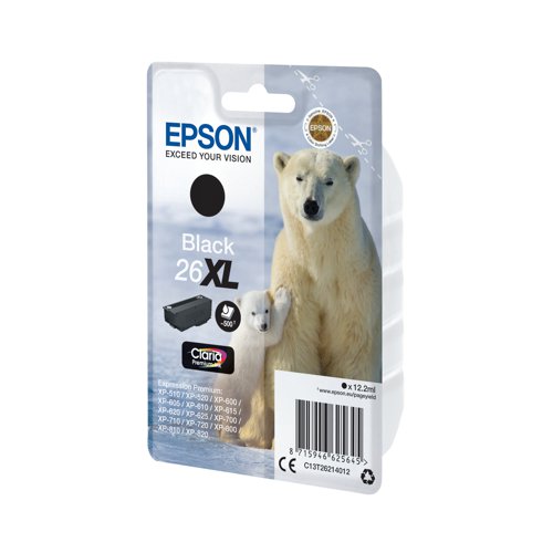 Epson 26XL Ink Cartridge Premium Claria Polar Bear Black C13T26214012 Inkjet Cartridges EP62564