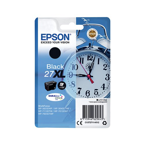 Epson 27XL Ink Cartridge DURABrite Ultra High Yield Alarm Clock Black C13T27114012