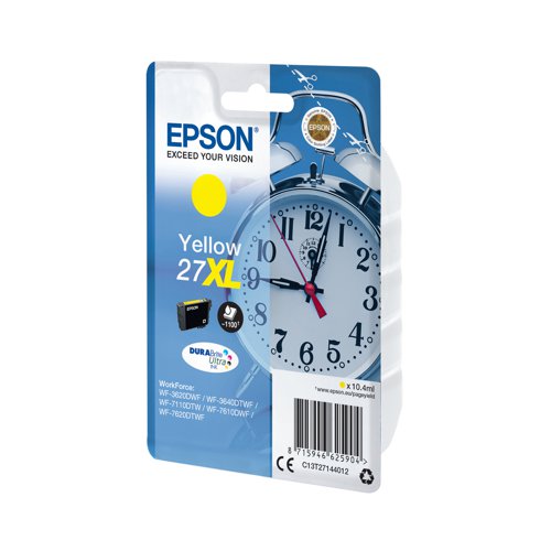 This Epson 27 XL Yellow Inkjet Cartridge ensures high quality print output from your Epson WorkForce inkjet printer. As a genuine Epson consumable, it ensures consistent and reliable operation for trouble-free printing when you need it most, and is packed with 10.4ml of yellow ink. Epson ensures that every cartridge meets its high standards and works with your machine to provide precise, clear printing.