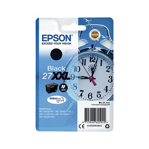 Epson 27XXL Ink Cartridge DURABrite Ultra Extra High Yield Alarm Clock Black C13T27914012