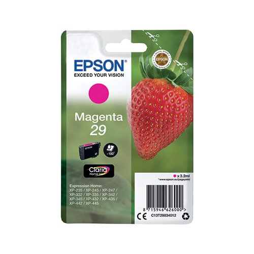 Epson 29 Home Ink Cartridge Claria Strawberry Magenta C13T29834012 Inkjet Cartridges EP62600