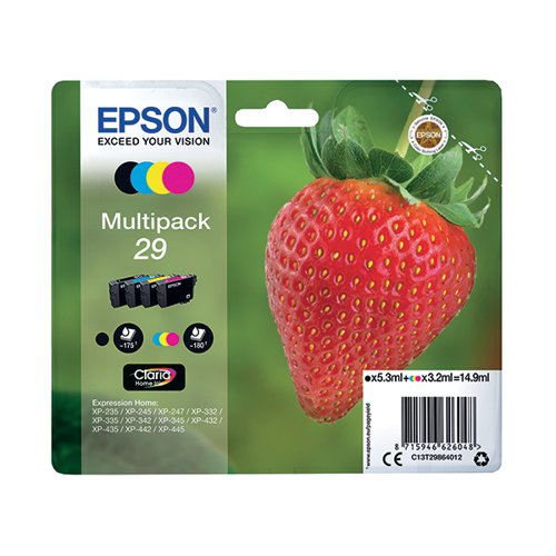 Sinis berouw hebben Danser Epson 29 Home Ink Cartridge Claria Multipack Strawberry CMYK C13T29864012  Inkjet Cartridges | Sustainable Office Revolution