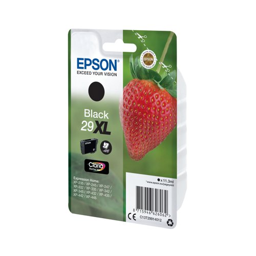 This Epson 29 XL Black Inkjet Cartridge ensures high quality print output from your Epson Expression Home inkjet printer. As a genuine Epson consumable, it ensures consistent and reliable operation for trouble-free printing when you need it most, and is packed with 11.3ml of black ink. Epson ensures that every cartridge meets its high standards and works with your machine to provide precise, clear printing.