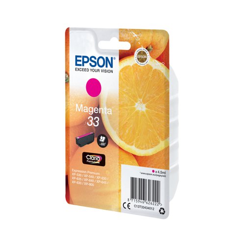 Epson 33 Ink Cartridge Claria Premium Oranges Magenta C13T33434012 Inkjet Cartridges EP62622