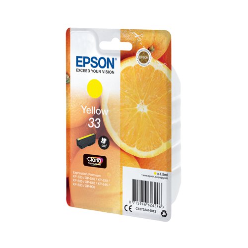 Epson 33 Ink Cartridge Claria Premium Oranges Yellow C13T33444012 Inkjet Cartridges EP62624