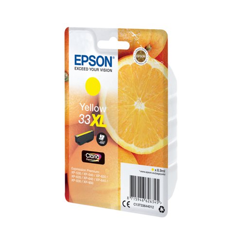 This Epson 33 XL Yellow Inkjet Cartridge ensures high quality print output from your Epson Expression Premium inkjet printer. As a genuine Epson consumable, it ensures consistent and reliable operation for trouble-free printing when you need it most, and is packed with 8.9ml of yellow ink. Epson ensures that every cartridge meets its high standards and works with your machine to provide precise, clear printing.