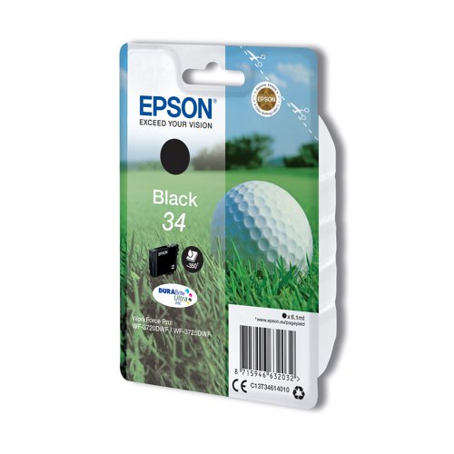 EP63203 Epson 34 Ink Cartridge DURABrite Ultra Golf Ball Black C13T34614010