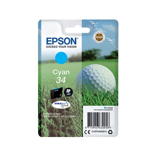 Epson 34 Ink Cartridge DURABrite Ultra Golf Ball Cyan C13T34624010 EP63205 Buy online at Office 5Star or contact us Tel 01594 810081 for assistance