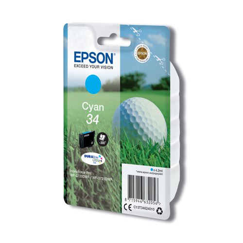 Epson 34 Ink Cartridge DURABrite Ultra Golf Ball Cyan C13T34624010