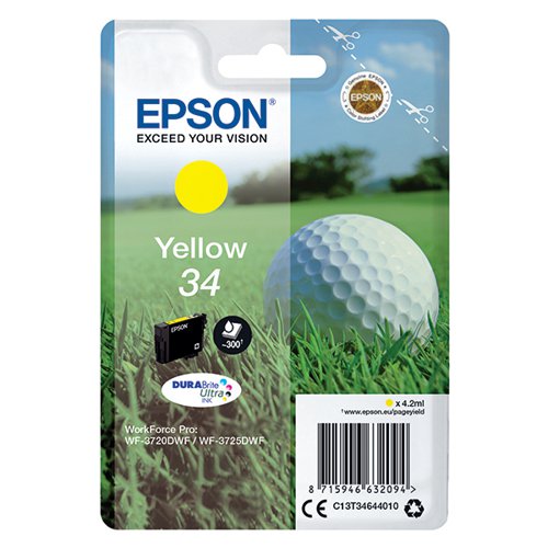 Epson 34 Ink Cartridge DURABrite Ultra Golf Ball Yellow C13T34644010 EP63209 Buy online at Office 5Star or contact us Tel 01594 810081 for assistance