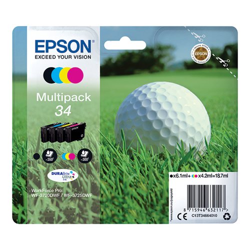 EP63211 Epson 34 Ink Cartridge DURABrite Ultra Multipack Golf Ball CMYK C13T34664010