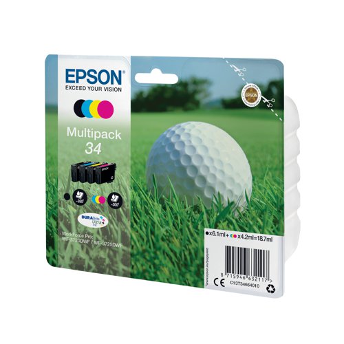 Epson 34 Ink Cartridge DURABrite Ultra Multipack Golf Ball CMYK C13T34664010 Inkjet Cartridges EP63211