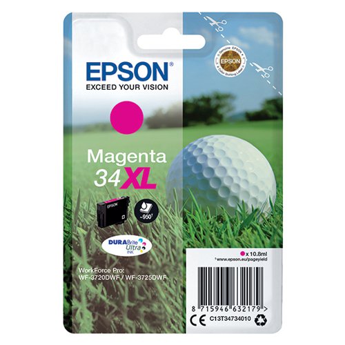 Epson 34XL Ink Cartridge DURABrite Ultra High Yield Golf Ball Magenta C13T34734010 EP63217 Buy online at Office 5Star or contact us Tel 01594 810081 for assistance