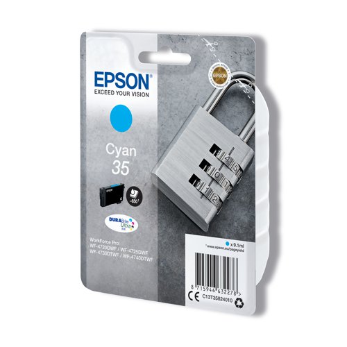 Epson 35 Ink Cartridge DURABrite Ultra Padlock Cyan C13T35824010 Inkjet Cartridges EP63227
