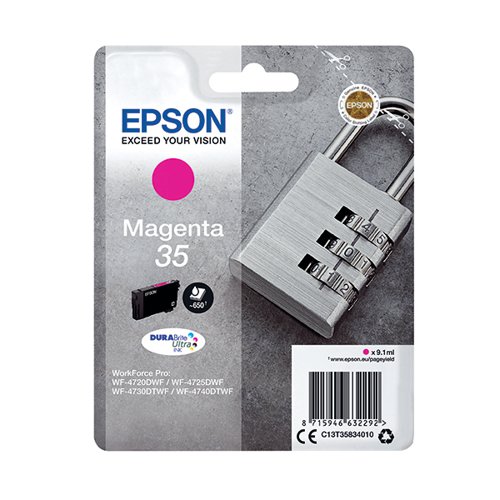 Epson 35 Ink Cartridge DURABrite Ultra Padlock Magenta C13T35834010 EP63229 Buy online at Office 5Star or contact us Tel 01594 810081 for assistance