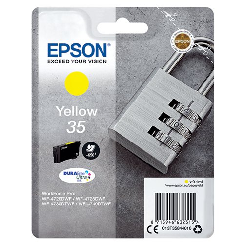 Epson 35 Ink Cartridge DURABrite Ultra Padlock Yellow C13T35844010 EP63231 Buy online at Office 5Star or contact us Tel 01594 810081 for assistance