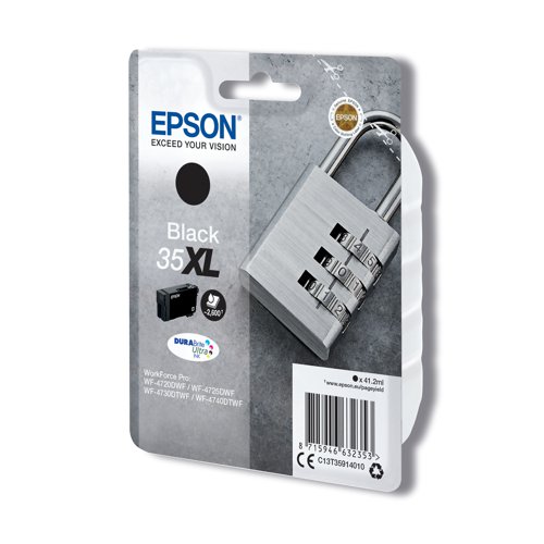 Epson 35XL Ink Cartridge DURABrite Ultra High Yield Padlock Black C13T35914010 Inkjet Cartridges EP63235