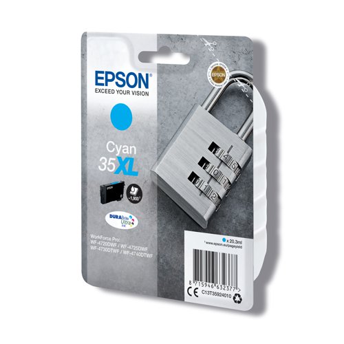 EP63237 Epson 35XL Ink Cartridge DURABrite Ultra High Yield Padlock Cyan C13T35924010
