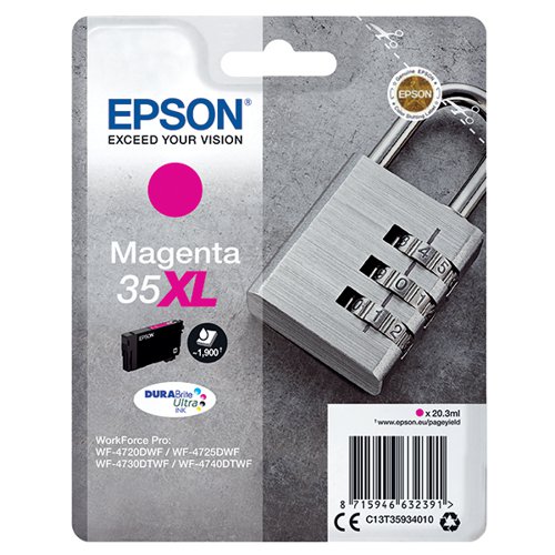 Epson 35XL Ink Cartridge DURABrite Ultra High Yield Padlock Magenta C13T35934010
