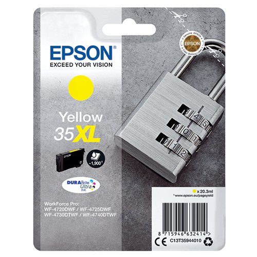 Epson 35XL Ink Cartridge DURABrite Ultra High Yield Padlock Yellow C13T35944010 Inkjet Cartridges EP63241