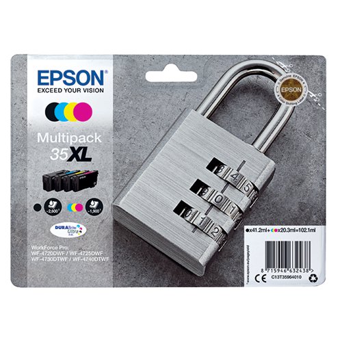 Epson's DURABrite Ultra Ink is ideal for producing laser-like business documents. Thanks to its all-pigment ink system, documents are water, smudge and highlighter resistant. Quick-drying properties also make this cartridge perfect for duplex printing. This cartridge is compatible with the Epson WF-4720DWF, WF-4725DWF, WF-4730DWF and WF-4740DTWF printers. Save up to 30% on ink use with Epson's individual cartridges.