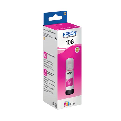 Epson 106 Ink Bottle EcoTank Magenta C13T00R340 EP64332 Buy online at Office 5Star or contact us Tel 01594 810081 for assistance