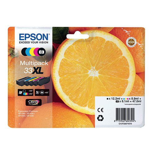 Epson 33XL Ink Cartridge Claria Premium High Yield Oranges CMYK/Photo Black C13T33574011 Inkjet Cartridges EP64529