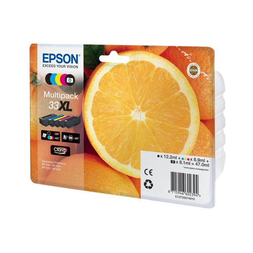 Epson 33XL Ink Cartridge Claria Premium High Yield Oranges CMYK/Photo Black C13T33574011 Inkjet Cartridges EP64529