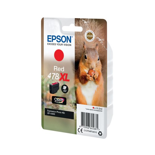 Epson 478XL Ink Cartridge Photo HD Claria High Yield Squirrel Red C13T04F54010 Inkjet Cartridges EP64568