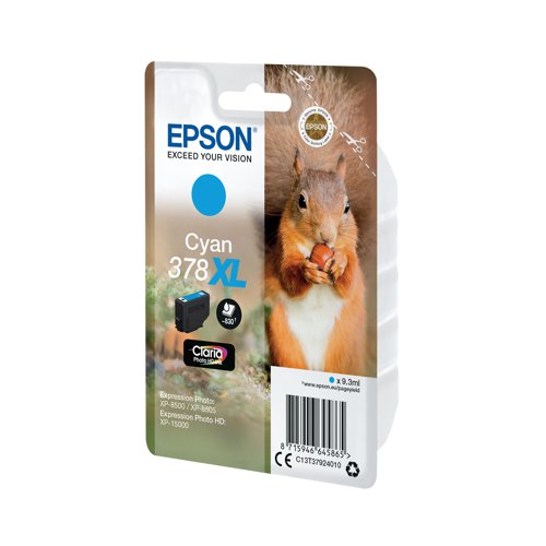 Epson 378XL Ink Cartridge Claria Photo HD High Yield Squirrel Cyan C13T37924010