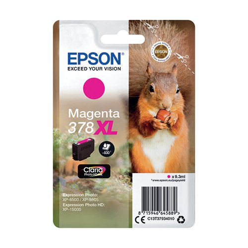 Epson 378XL Ink Cartridge Claria Photo HD High Yield Squirrel Magenta C13T37934010