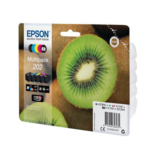 Epson 202 Premium Ink Claria Kiwi Multi CMYK/Photo Black C13T02E74010 Inkjet Cartridges EP64643