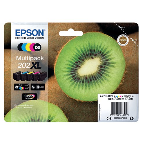 Epson 202XL Premium Ink Claria High Yield Multipack Kiwi CMYK/Photo Black C13T02G74010