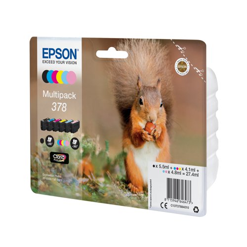 Epson 378 Ink Cartridge Claria Photo HD Squirrel CMYK/Light Cyan/Light Magenta C13T37884010 Inkjet Cartridges EP64647