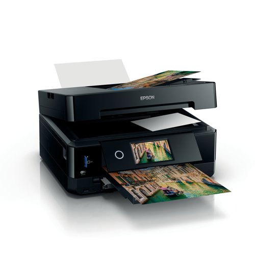 The Epson Expression Premium XP-7100 advanced all-in-one A4 printer with ADF produces outstanding glossy photos and documents with the Epson Micro Piezo print head printing method, 5,760 x 1,440 dpi printing resolution. Great printer for the office or busy households. This 3-in-1 printer can print, scan and copy. Features double-sided printing, 30 page automatic document feeder for multi-page scanning. Scanning via a contact image sensor and has an optical resolution of 1200 x 2400 dpi. Features include Touchscree, PictBridge, Red eye removal, Photo Enhance, Direct print from USB. With an 10.9cm interactive touchscreen your can print photos directly without a computer.