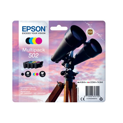 Epson 502 Ink Cartridge Binoculars Multipack CMYK C13T02V64010 Inkjet Cartridges EP65315