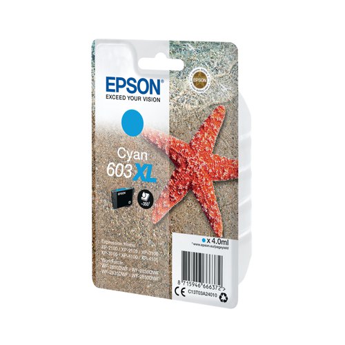 EP66637 Epson 603XL Ink Cartridge High Yield Starfish Cyan C13T03A24010