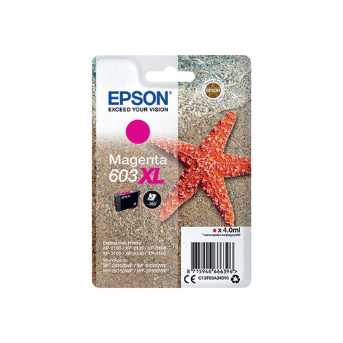 Epson 603XL Ink Cartridge High Yield Starfish Magenta C13T03A34010 Inkjet Cartridges EP66639