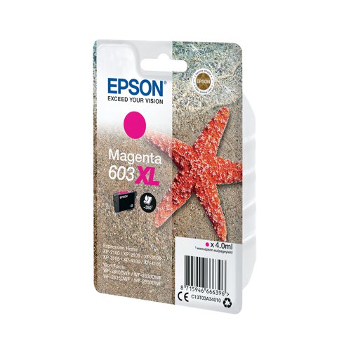 EP66639 Epson 603XL Ink Cartridge High Yield Starfish Magenta C13T03A34010