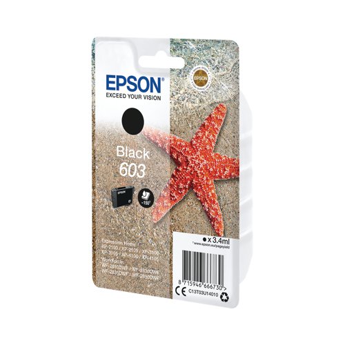 Epson 603 Ink Cartridge Starfish Black C13T03U14010 Inkjet Cartridges EP66673