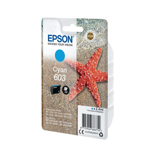 Epson 603 Ink Cartridge Starfish Cyan C13T03U24010 Inkjet Cartridges EP66675