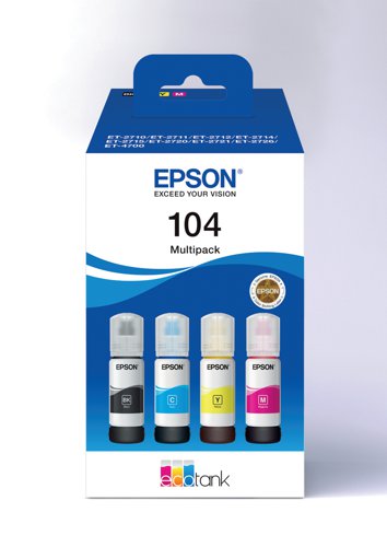 Epson 104 Ink Bottle EcoTank Multipack CMYK C13T00P640 Inkjet Cartridges EP68488