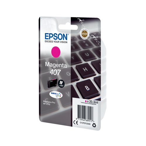 Epson 407 Ink Cartridge DURABrite Ultra WF-4745 Series Keyboard Magenta C13T07U340 Inkjet Cartridges EP68951