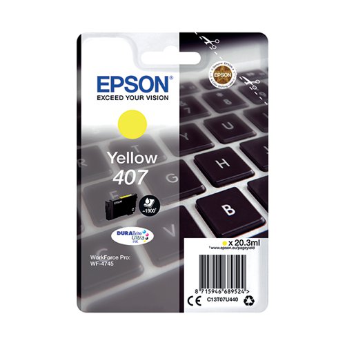 Epson 407 Ink Cartridge DURABrite Ultra WF-4745 Series Keyboard Yellow C13T07U440 Inkjet Cartridges EP68952