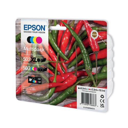 Epson 503XL/503 Ink Cartridge Multipack Chilli XL Black High Yield/Standard CMY C13T09R94010 - EP70686
