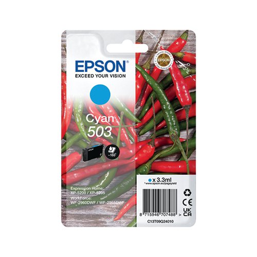 Epson 503 Ink Cartridge Chilli Cyan C13T09Q24010 EP70748