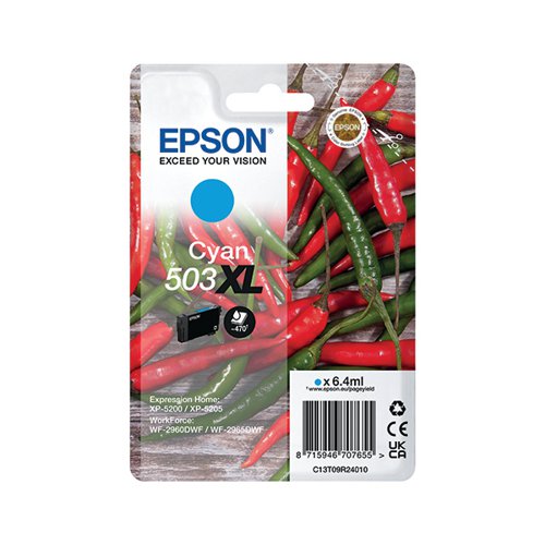 Epson 503XL Ink Cartridge High Yield Chilli Cyan C13T09R24010 EP70765